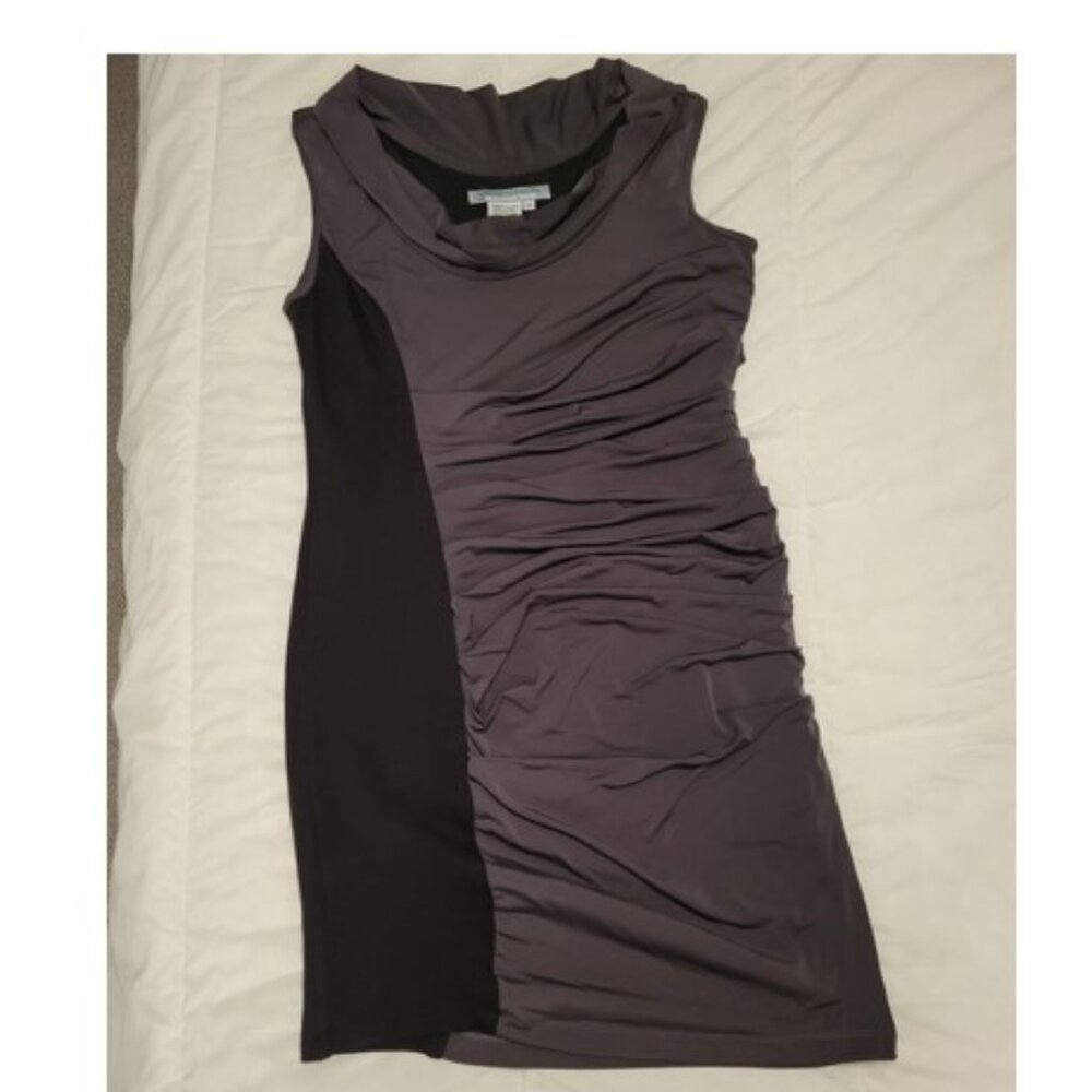 Maggie London Black Gray cowl neck bodycon midi dress size 14  Hardly Worn